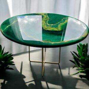 Stolik z Żywicy Epoksydowej w Odcieniach Zieleni i Złota
