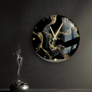Elegancki Zegar Glamour z Żywicy Epoksydowej - Czarno-Złoty 40 cm
