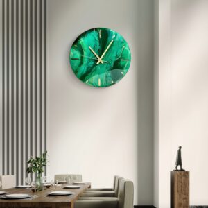 Zielony Zegar Ścienny z Żywicy Epoksydowej – Nowoczesny Design z Złotymi Akcentami