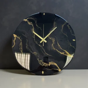 Zegar z Żywicy Epoksydowej 40 cm Czarny Złoto Premium Handmade Design