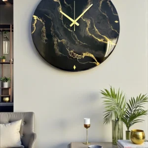 Zegar z Żywicy Epoksydowej 40 cm Czarny Złoto Premium Handmade Design